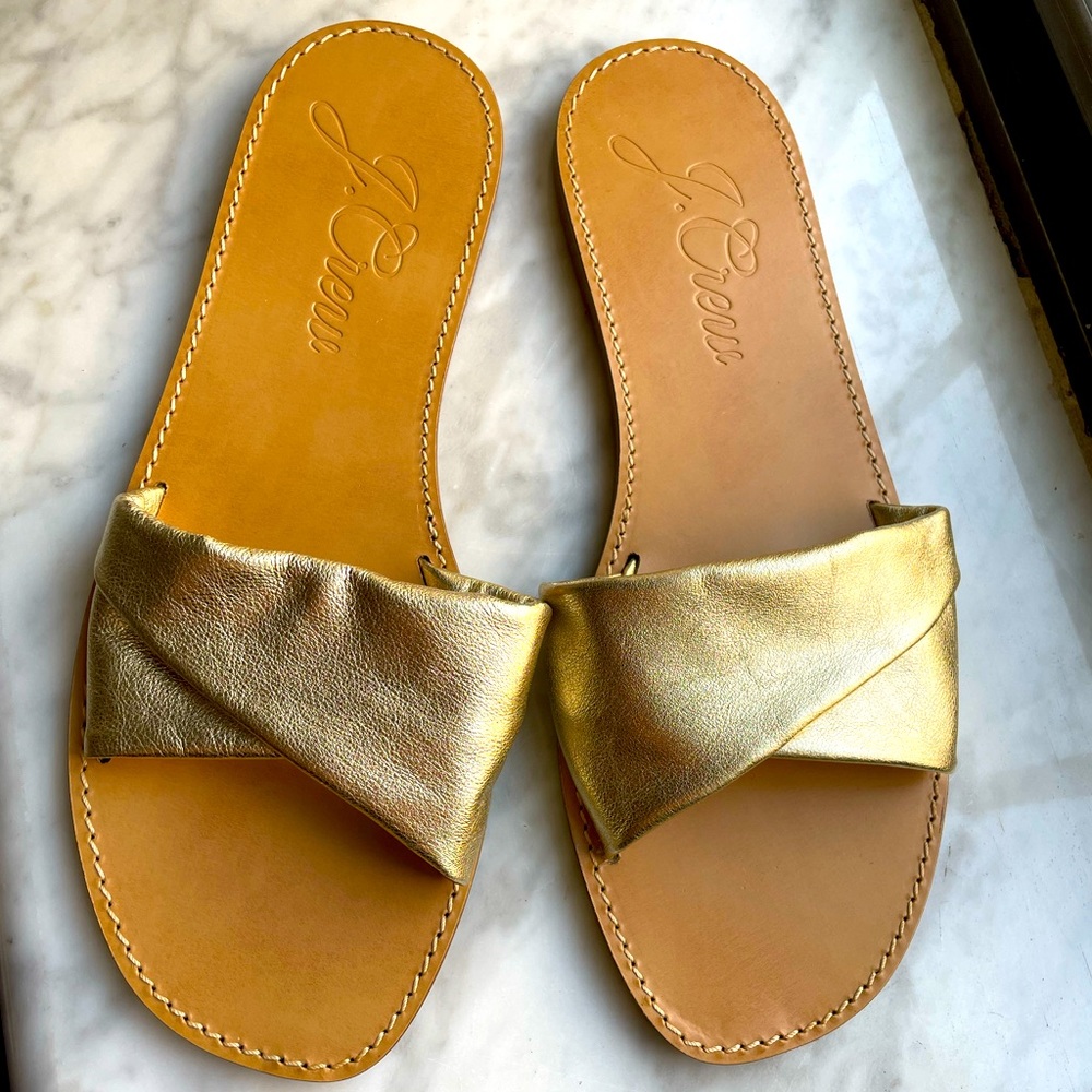 Brand new never worn J.Crew slip on sandals in a size 11 in a Beautiful gold!